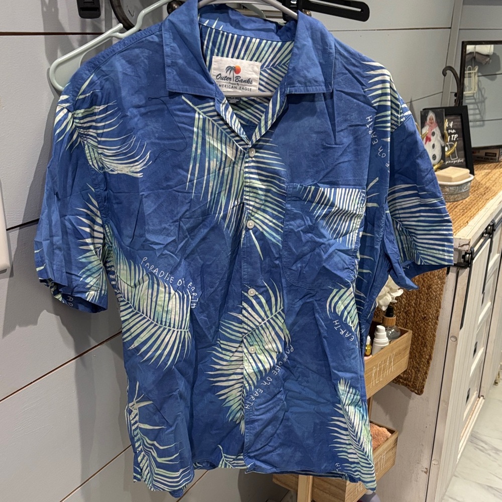 American Eagle Outfitters Blue Leaf Print Men's Shirt